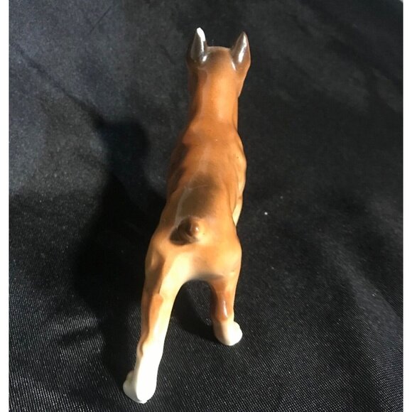 Boxer Dog Figurine Brindle Cropped Ears Ceramic 4 x 5 " Standing Japan - Picture 3 of 9
